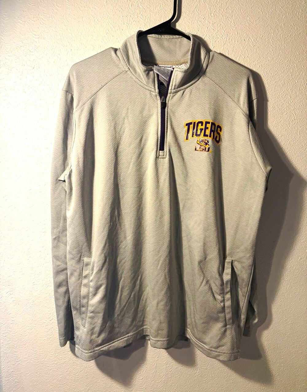 Champion LSU Tigers NCAA College Fan Apparel Gray Quarter-Zip Sweatshirt L